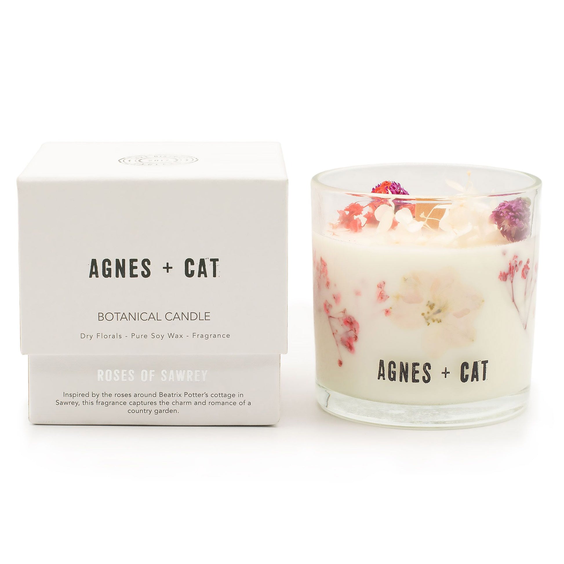 Agnes + Cat Botanical Soy Wax Candle - Roses of Sawrey - Image agnes--cat-botanical-soy-wax-candle--roses-of-sawrey-acbfc-01