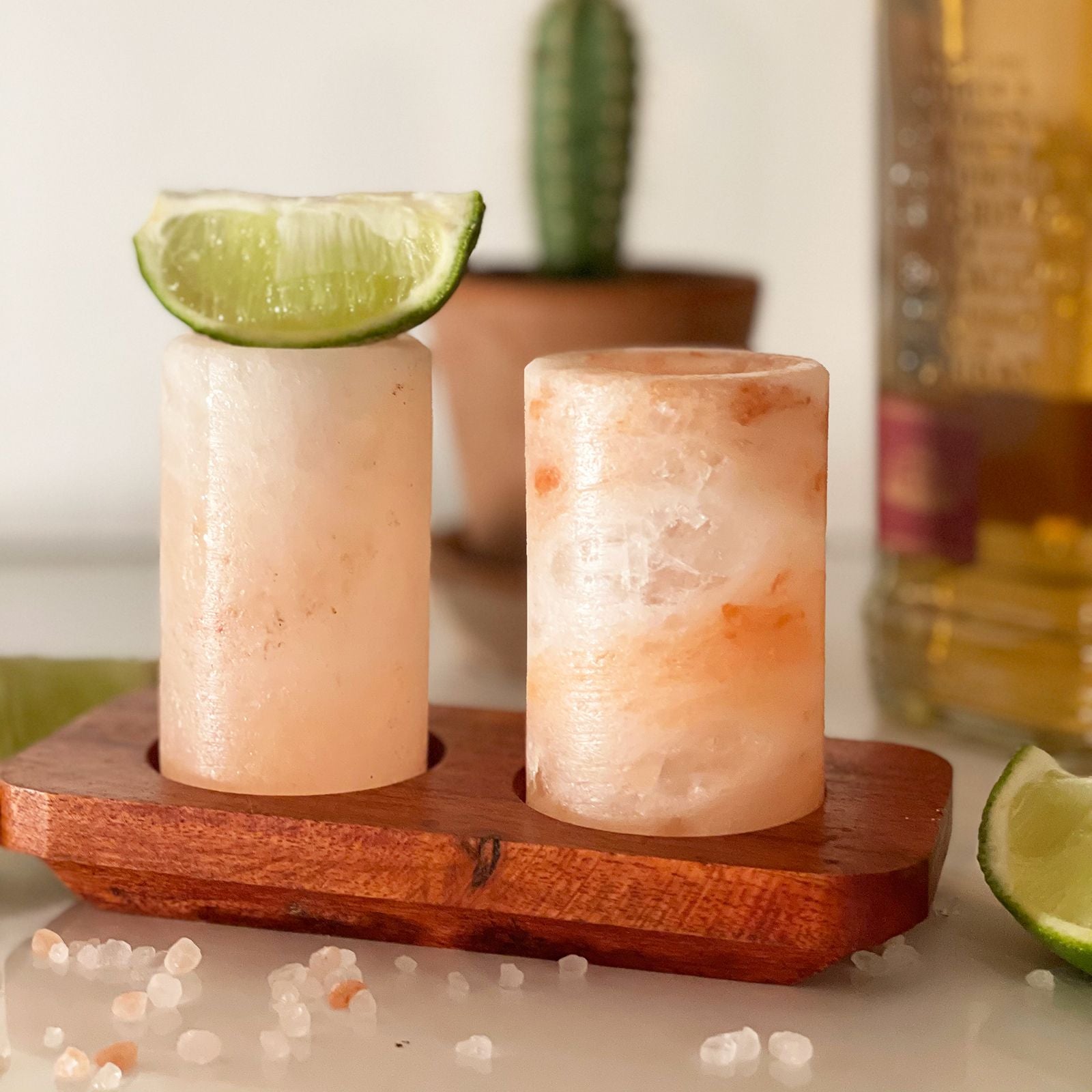 Set of 2 Himalayan Salt Shot Glasses & Wood Serving Stand - Image set-of-2-himalayan-salt-shot-glasses--wood-serving-stand-qsalts-02