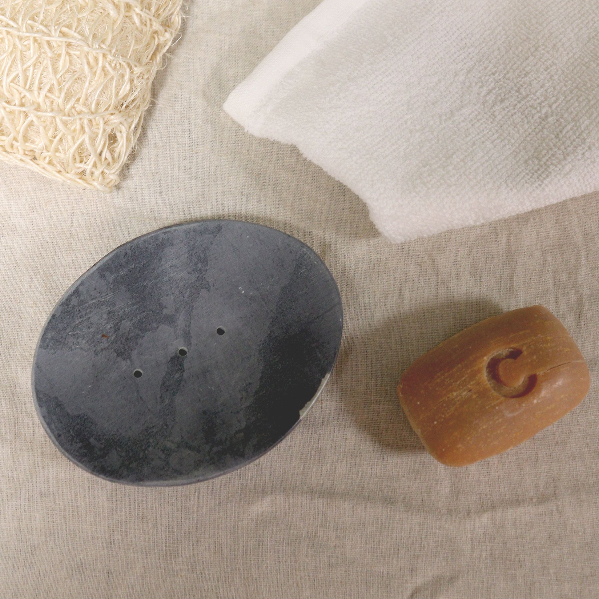 Grey Soapstone Soap Dish 10x12cm- Classic Oval - Image grey-soapstone-soap-dish-10x12cm-classic-oval-ssd-18