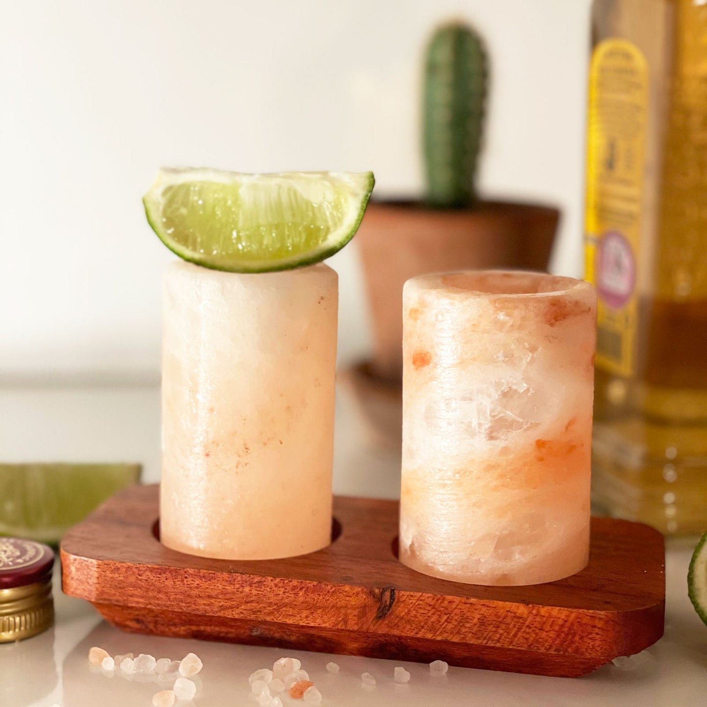 Set of 2 Himalayan Salt Shot Glasses & Wood Serving Stand - Image set-of-2-himalayan-salt-shot-glasses--wood-serving-stand-qsalts-02