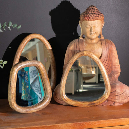 Set of 3 Pebble Shaped Mirrors - Dark Brown Finish - Image set-of-3-pebble-shaped-mirrors--dark-brown-finish-pebm-02