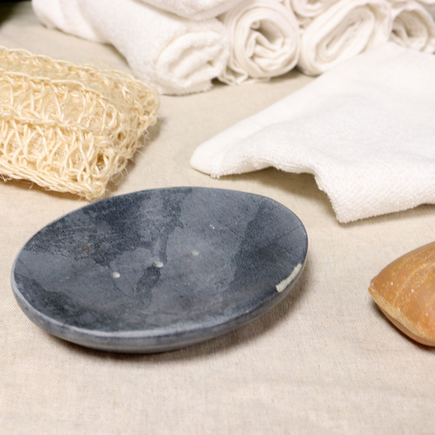 Grey Soapstone Soap Dish 10x12cm- Classic Oval - Image grey-soapstone-soap-dish-10x12cm-classic-oval-ssd-18