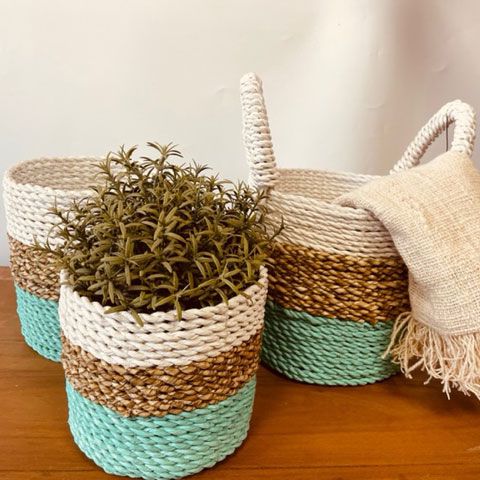 Seagrass Basket Set - Green / Natural / White - Image seagrass-basket-set--green--natural--white-sbs-04