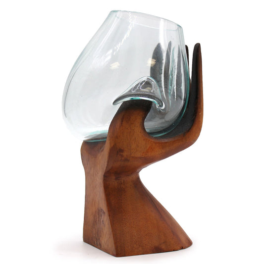 Carved Hand with Molten Glass Bowl - Image carved-hand-with-molten-glass-bowl-mgw-22