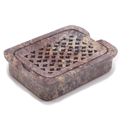 Soapstone Soap Dish & Drainer 11x8cm- Classic Square - Image soapstone-soap-dish--drainer-11x8cm-classic-square-ssd-19