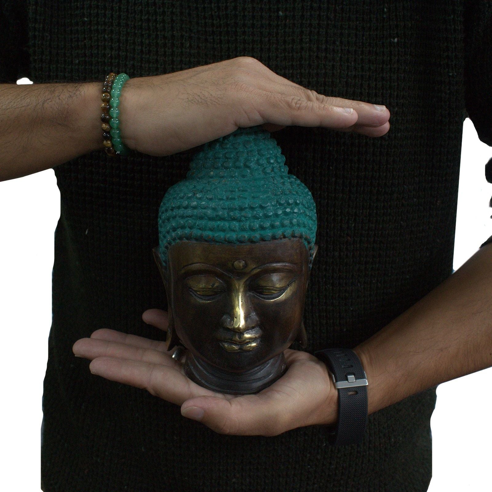 Large Classic Brass Buddha Head - Image large-classic-brass-buddha-head-bff-13
