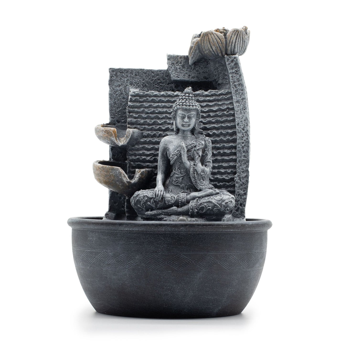 Tabletop Water Feature - 19x19x28cm - Buddha, Lotus Flower Cascading Potsx - Image tabletop-water-feature--19x19x28cm--buddha-lotus-flower-cascading-potsx-waterf-19