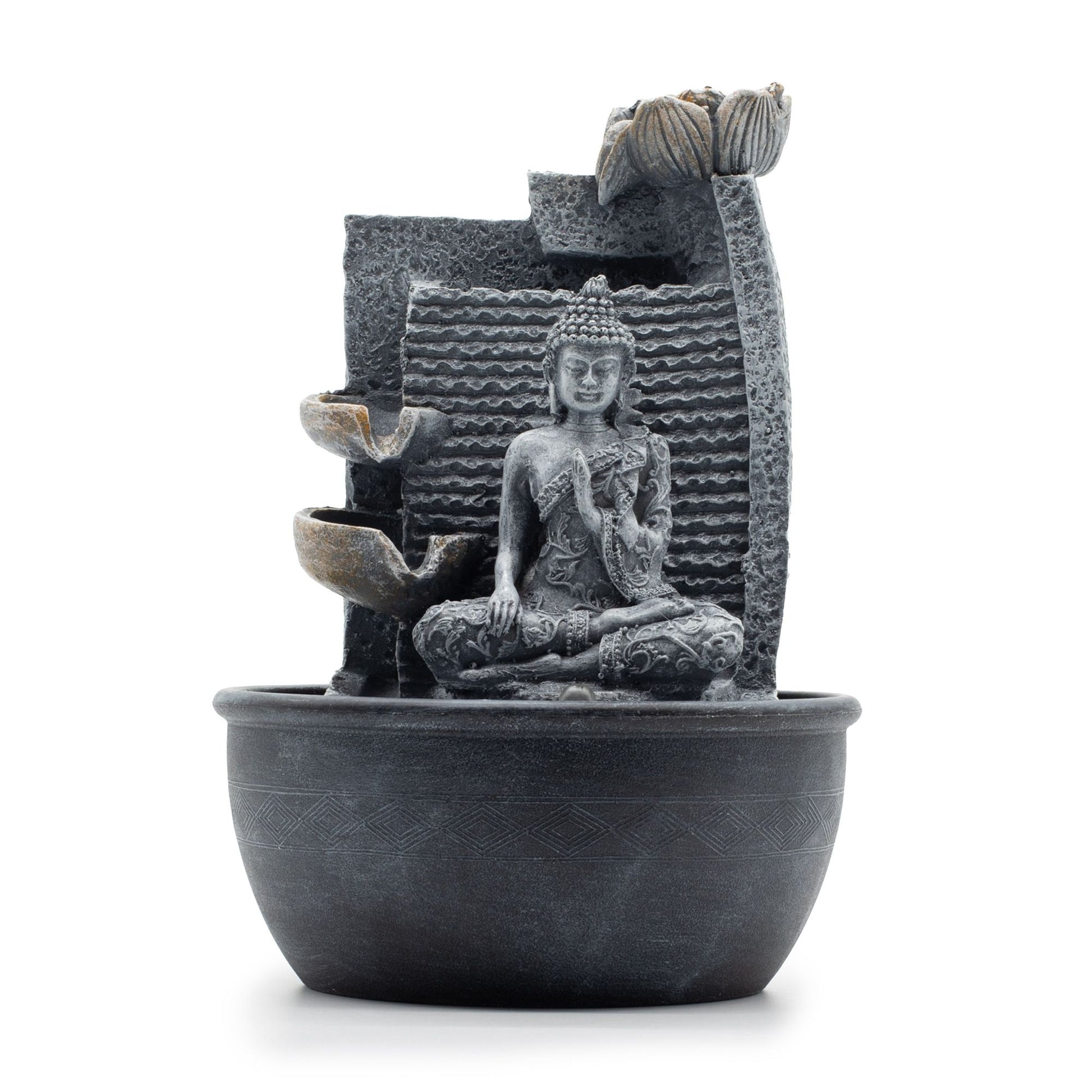 Tabletop Water Feature - 19x19x28cm - Buddha, Lotus Flower Cascading Potsx - Image tabletop-water-feature--19x19x28cm--buddha-lotus-flower-cascading-potsx-waterf-19
