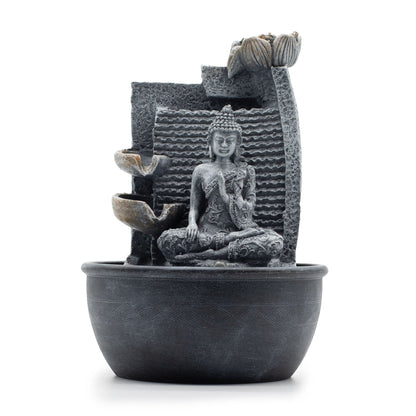 Tabletop Water Feature - 19x19x28cm - Buddha, Lotus Flower Cascading Potsx - Image tabletop-water-feature--19x19x28cm--buddha-lotus-flower-cascading-potsx-waterf-19