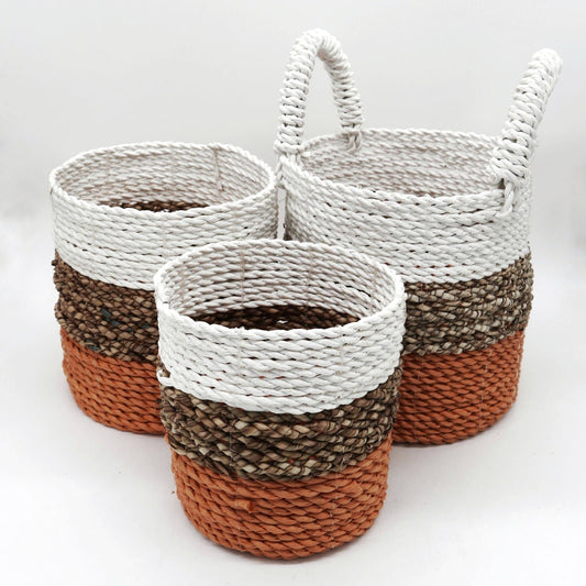 Seagrass Basket Set - Orange / Natural / White - Image seagrass-basket-set--orange--natural--white-sbs-05