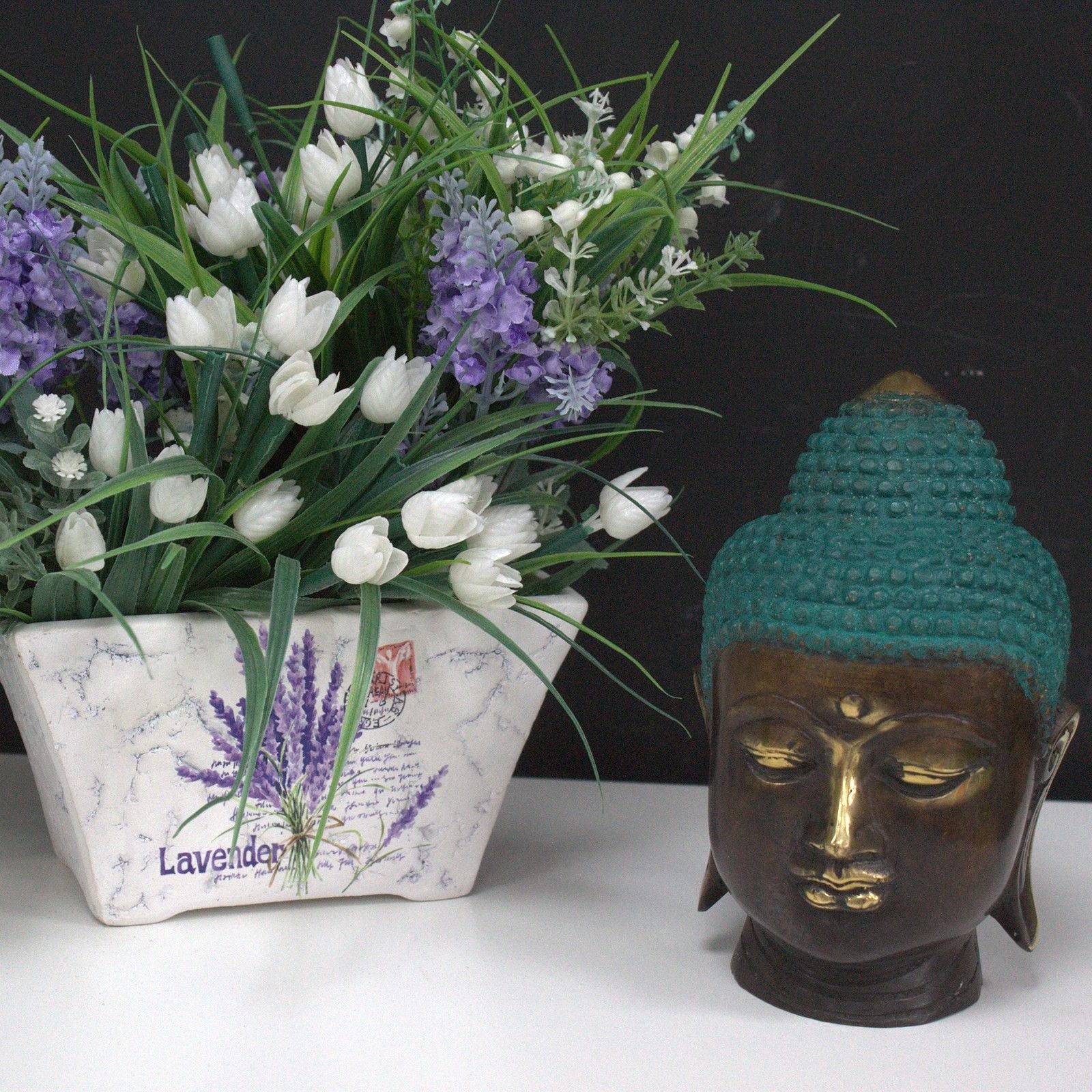 Large Classic Brass Buddha Head - Image large-classic-brass-buddha-head-bff-13