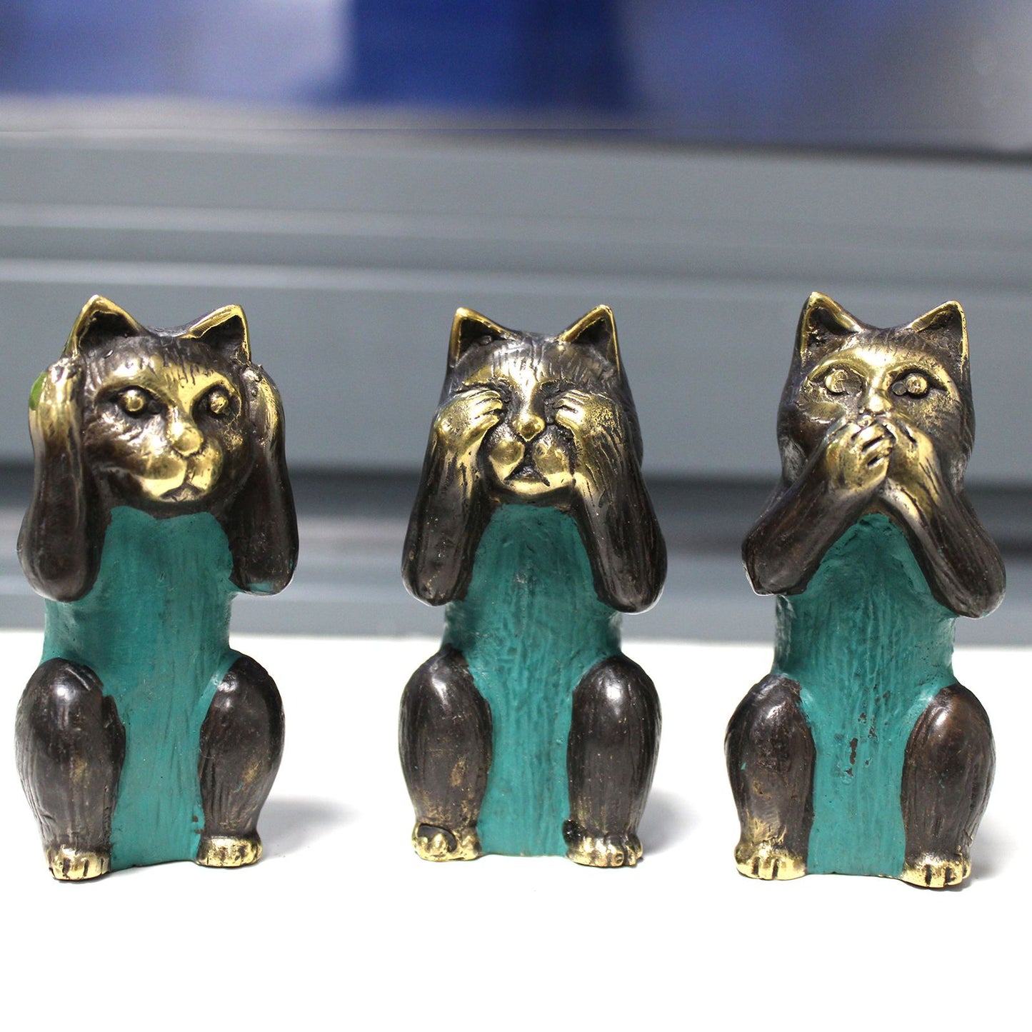 Set of 3 - See No, Hear No, Speak No Evil - Brass Cats - Image set-of-3--see-no-hear-no-speak-no-evil--brass-cats-bff-20
