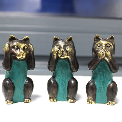 Set of 3 - See No, Hear No, Speak No Evil - Brass Cats - Image set-of-3--see-no-hear-no-speak-no-evil--brass-cats-bff-20