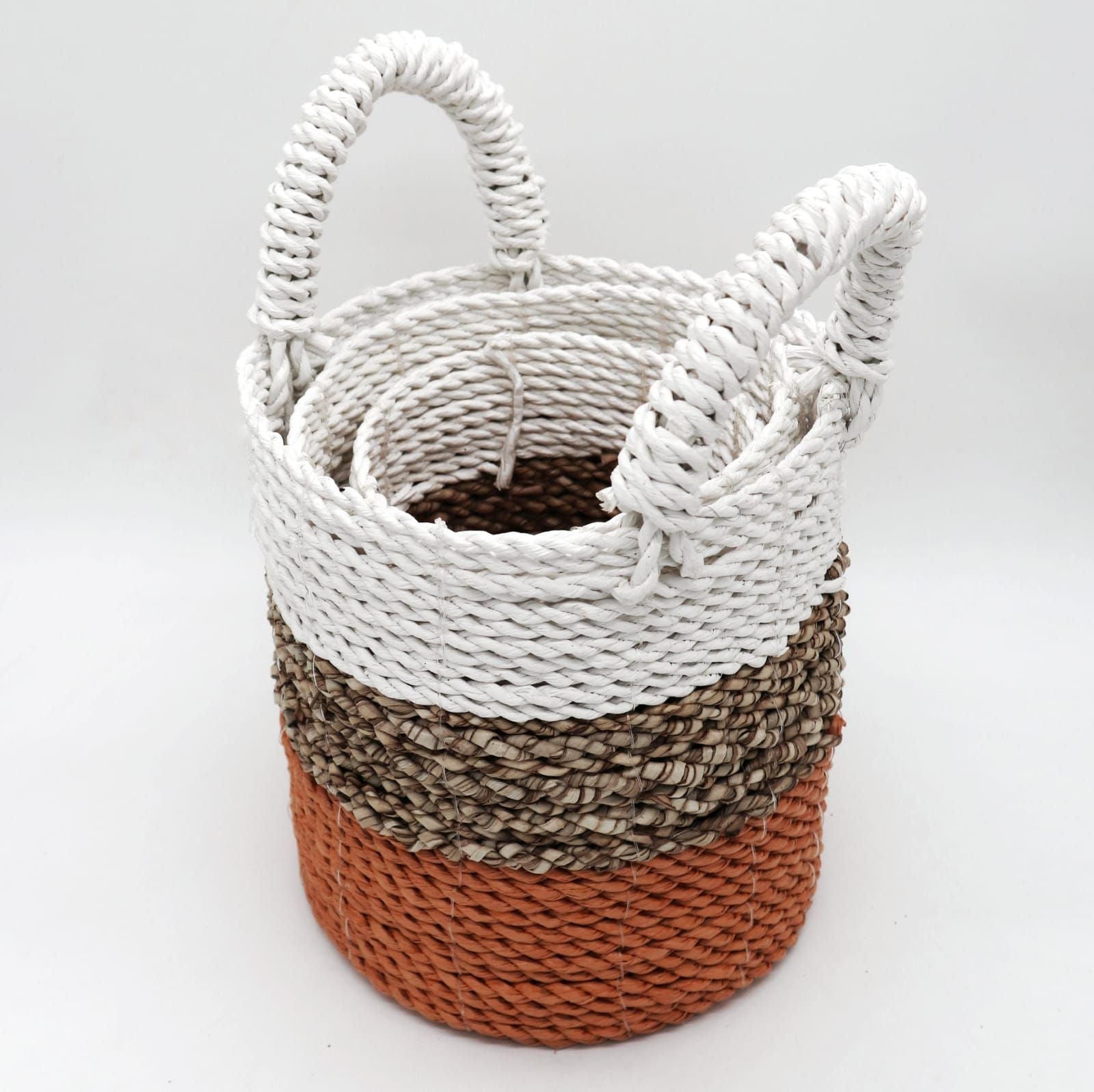 Seagrass Basket Set - Orange / Natural / White - Image seagrass-basket-set--orange--natural--white-sbs-05