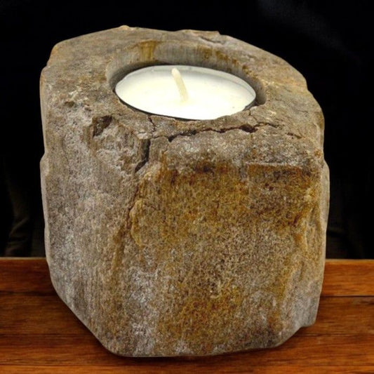 Petrified Wood Candle Holder - Single Low - Image petrified-wood-candle-holder--single-low-petw-01