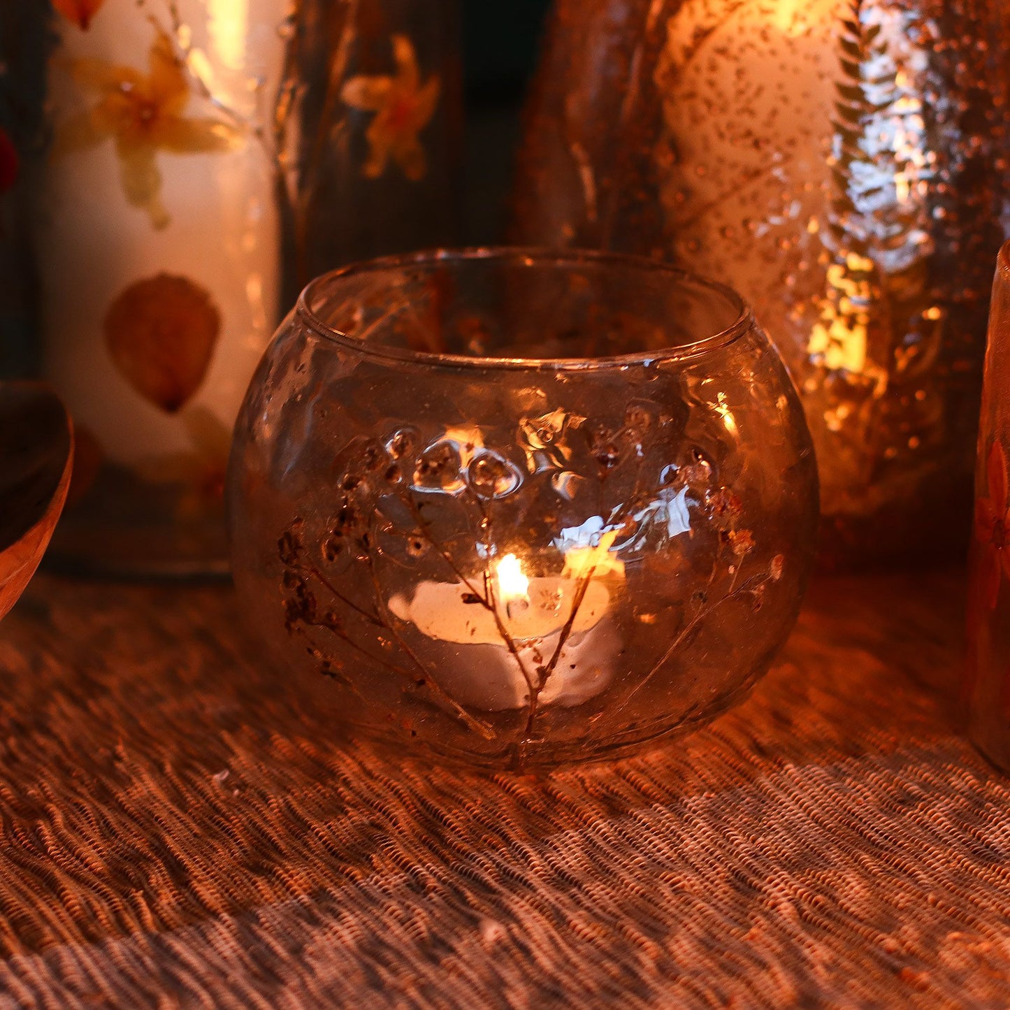 Natural Floral Glass - Bowl Candle Holder - Margarita - (8x10cm) - Image natural-floral-glass--bowl-candle-holder--margarita--8x10cm-nfg-02