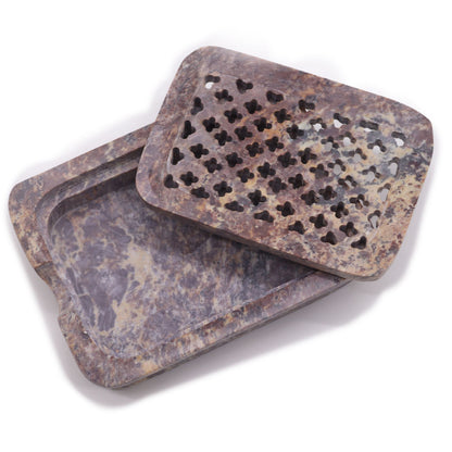 Soapstone Soap Dish & Drainer 11x8cm- Classic Square - Image soapstone-soap-dish--drainer-11x8cm-classic-square-ssd-19