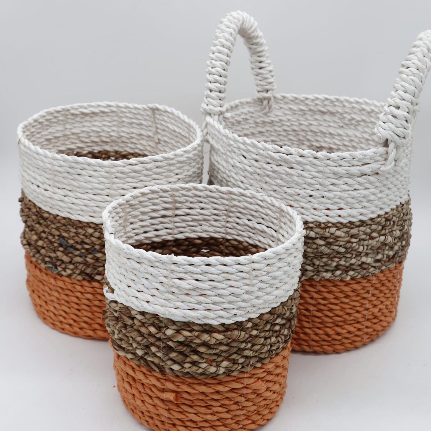 Seagrass Basket Set - Orange / Natural / White - Image seagrass-basket-set--orange--natural--white-sbs-05