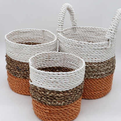 Seagrass Basket Set - Orange / Natural / White - Image seagrass-basket-set--orange--natural--white-sbs-05