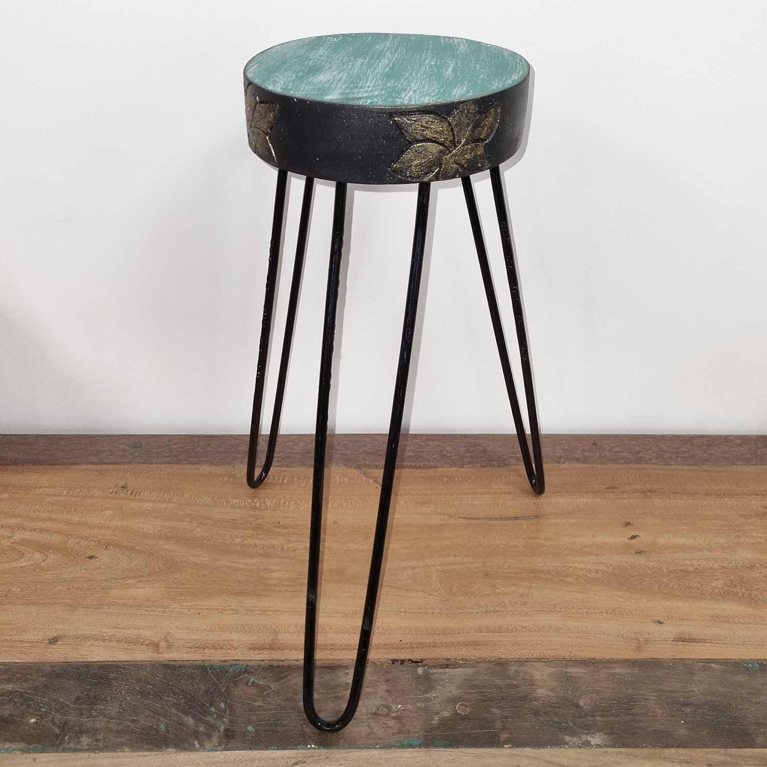 Albasia Wood Plant Stand - Turquoise & gold detail - Image albasia-wood-plant-stand--turquoise--gold-detail-hps-03