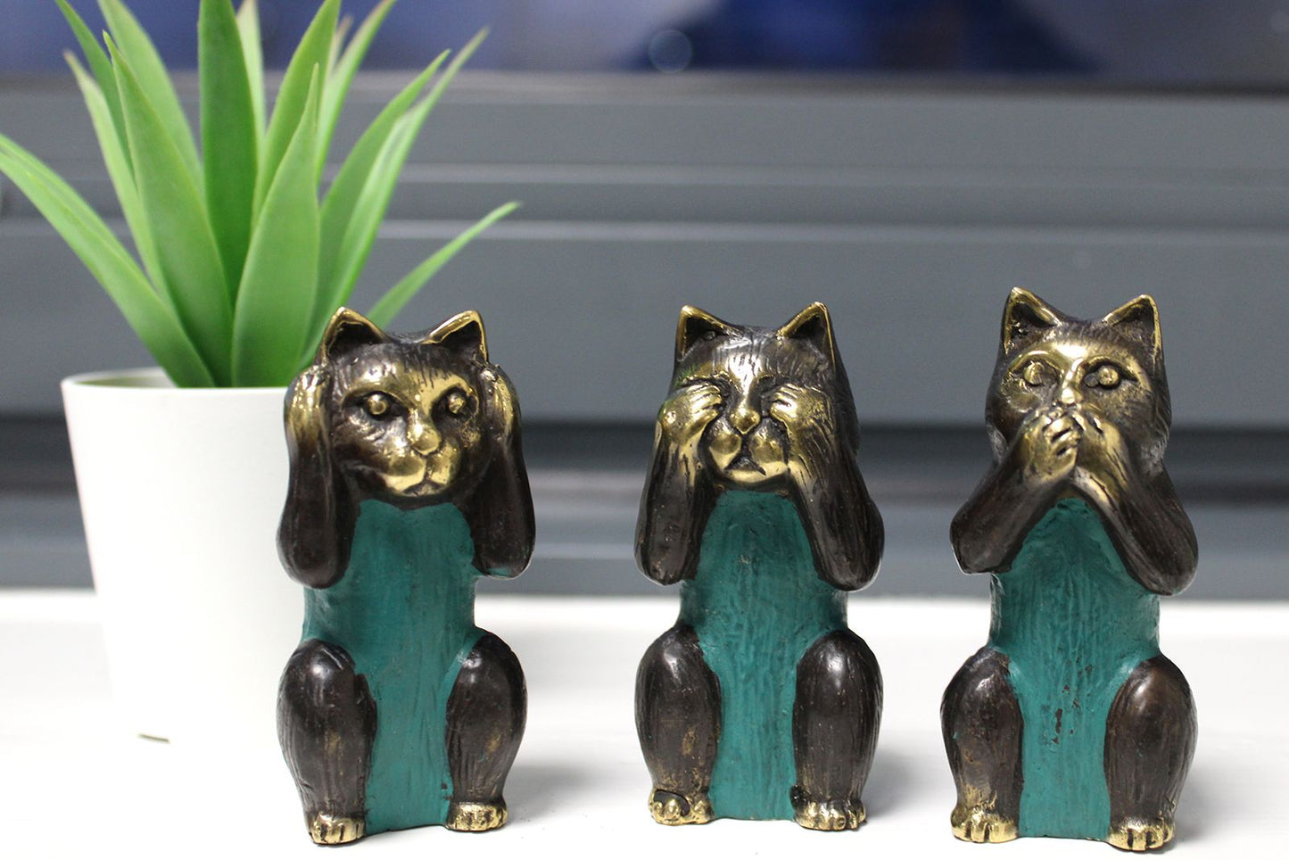 Set of 3 - See No, Hear No, Speak No Evil - Brass Cats - Image set-of-3--see-no-hear-no-speak-no-evil--brass-cats-bff-20
