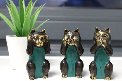 Set of 3 - See No, Hear No, Speak No Evil - Brass Cats - Image set-of-3--see-no-hear-no-speak-no-evil--brass-cats-bff-20