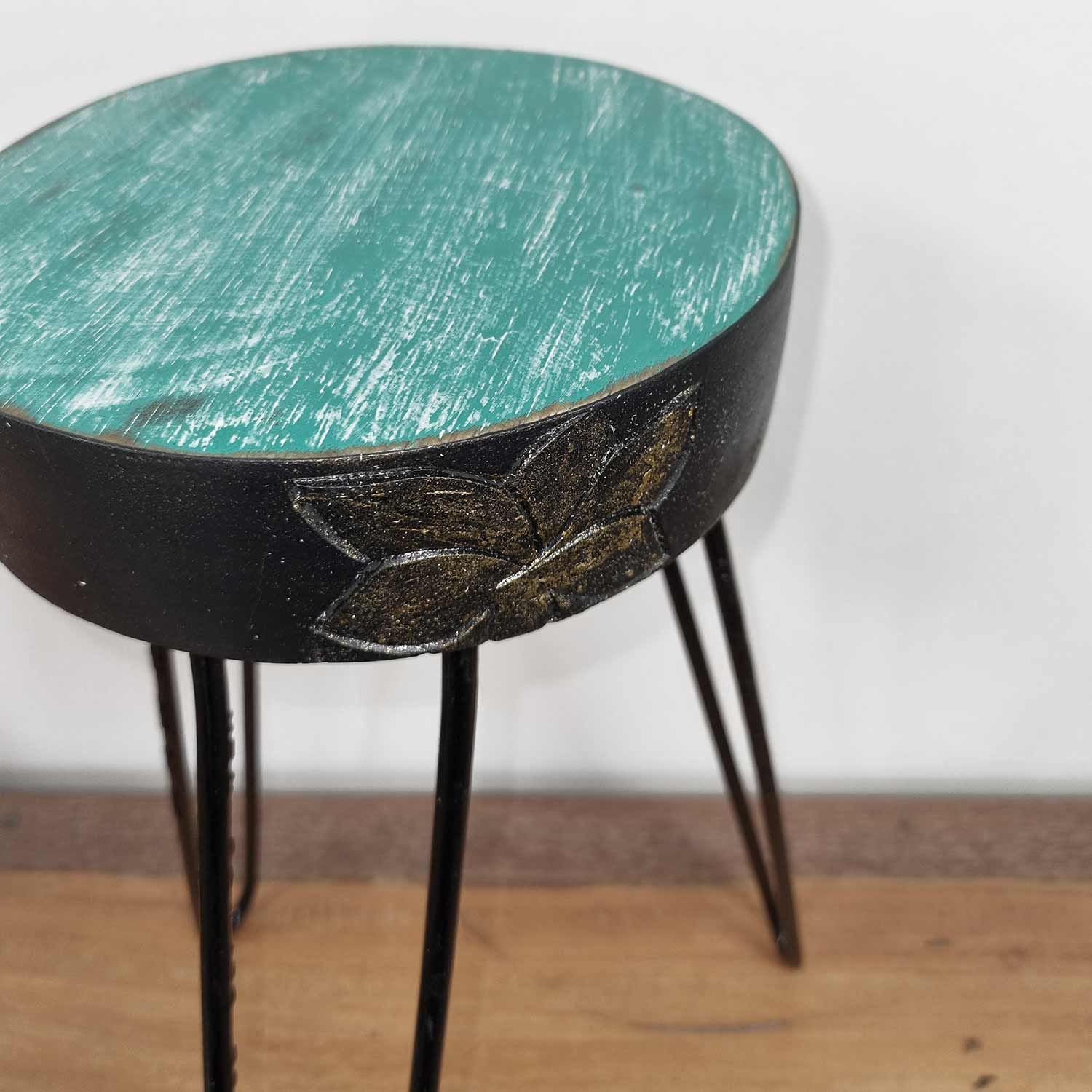 Albasia Wood Plant Stand - Turquoise & gold detail - Image albasia-wood-plant-stand--turquoise--gold-detail-hps-03