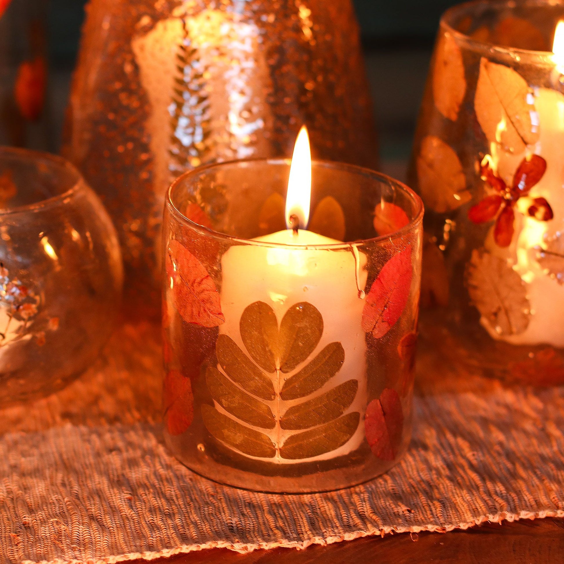 Natural Floral Glass - Straight Candle Holder - Primavera -  (8x8cm) - Image natural-floral-glass--straight-candle-holder--primavera---8x8cm-nfg-04